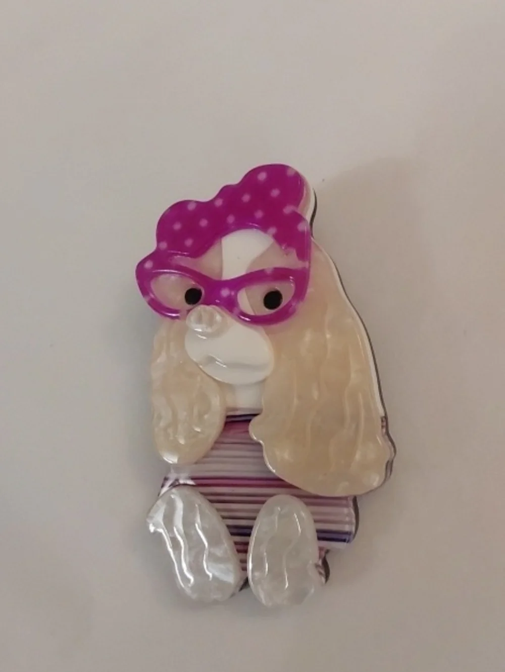 FASHIONISTA  Dog Brooch with Purple AND PINK POLKADOTS